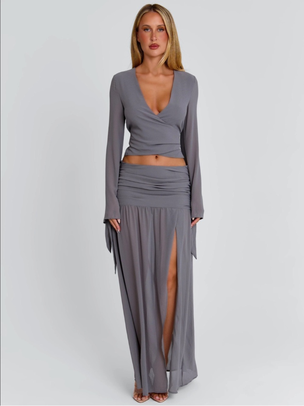 Outcast Livvie Wrap Top (Medium) and Maxi Skirt Grey (Small)